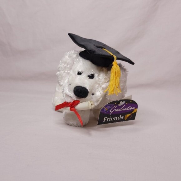Dan Dee Collectors Choice Graduation Dog Plush White With Cap  Diploma - Picture 2 of 6